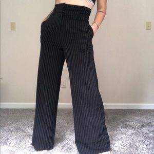 Extreme high rise wide leg pinstripe dress pants